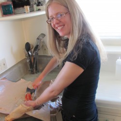lucia preparing fish scraps as props